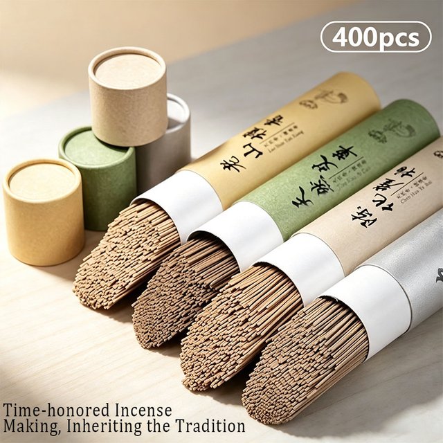 400 pièces de bâtonnets d'encens artisanaux variés, avec supports de lotus de style oriental, disponibles dans une variété de parfums tels que bois de santal, cyprès, bois d'agar, pomme de pin,