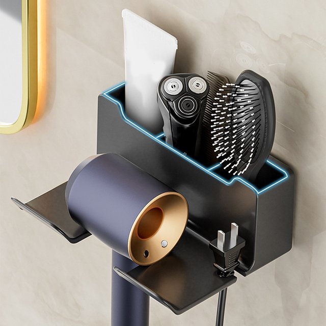 Wall Mounted Hair Dryer Holder White Black Blow Dryer Cradle Bathroom Shelf Organizer Space-Saving Home Hotel Restroom Storage