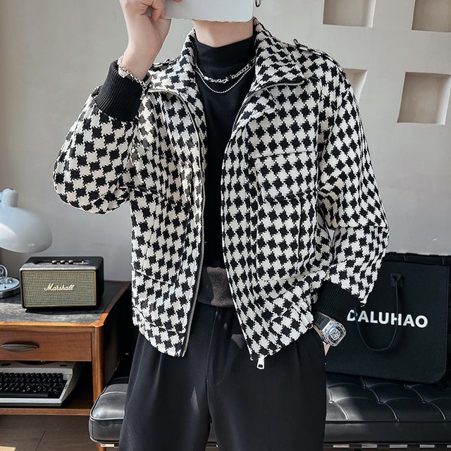 Ensemble supplémentaire de mille oiseaux pour hommes avancés, veste à carreaux tendance, beau haut d'hiver, parfum de printemps et d'automne