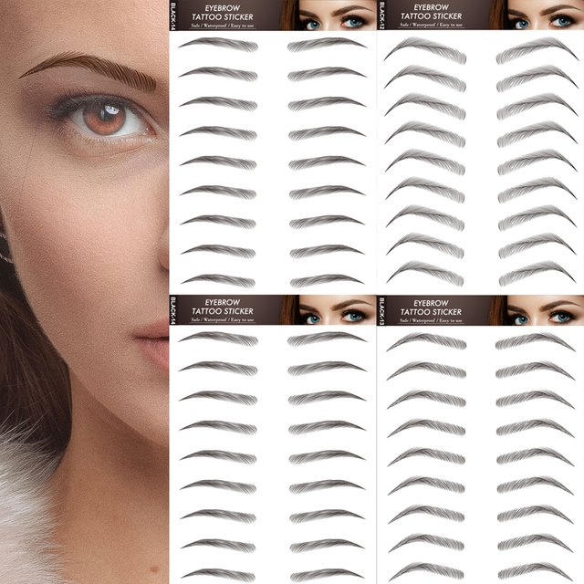 Black Eyebrows Makeup Tattoos False Women Sticker Water-based Hair-liked Long Lasting Waterproof Stickers for Brow Shaping