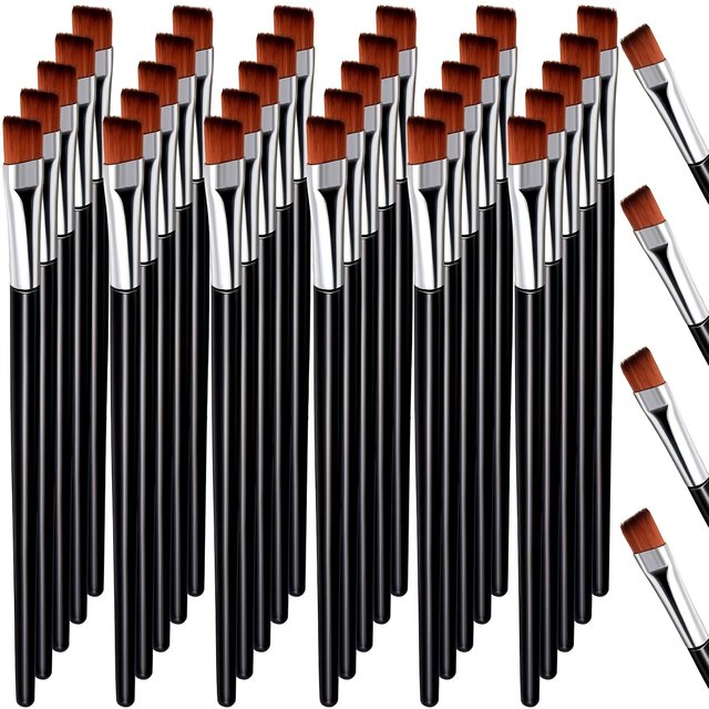 50-Pack Disposable Angled Eyebrow Brushes, Eyeliner Brushes, Easy Makeup Application, Makeup Brushes, Silver Color