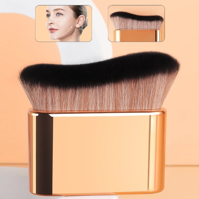 1Pc Hand-held MakeupBrush, FoundationBrush, CurvedBrush, Soft Bristles, Even Application, High-Quality Makeup Brush, Travel-F