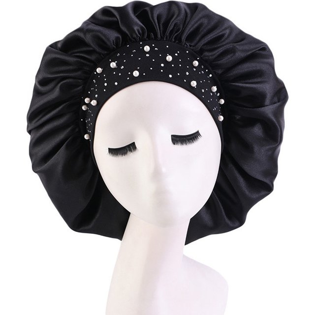 Newly Satin Sleep Cap Rhinestone Sleeping Bonnet Women Hat Night Hair Care Salon Shower Makeup Headband Muslim Hijab Head Cover