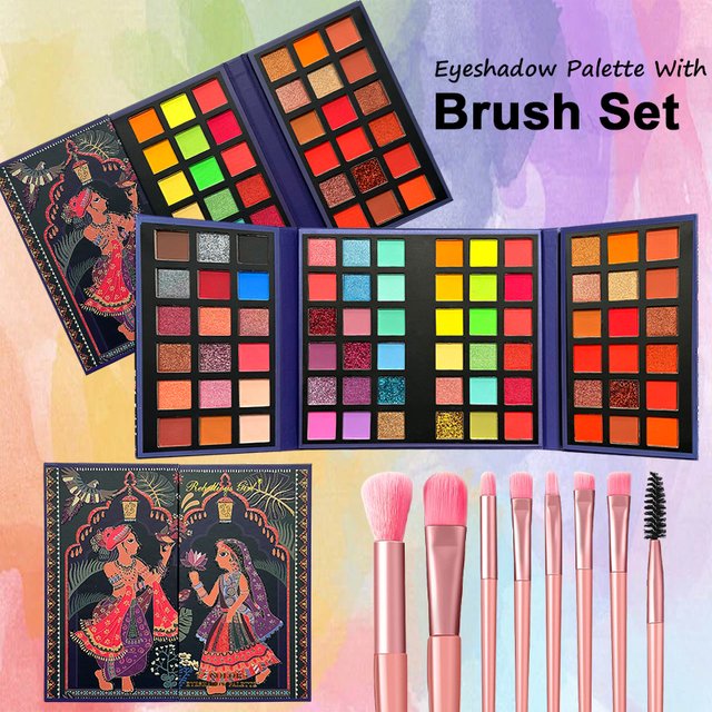 72 Colors Eyeshadow Palette with 8Pcs Makeup Brushes Matte Shimmer Glitter Bright Colorful Eye Shadow Makeup Kit for Party Stage