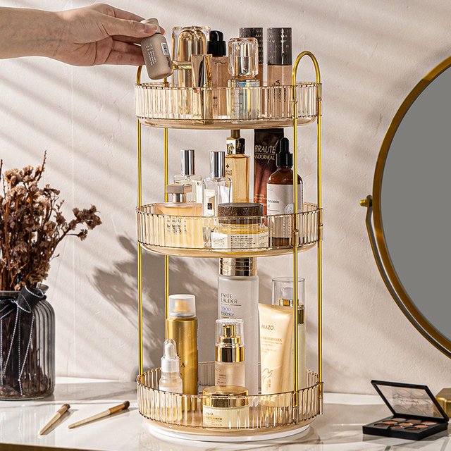1pc Accessible Luxury Rotating Cosmetics Storage Box Desktop High-end Makeup Brush Storage Tube Lipstick Cosmetics Dressing Tabl