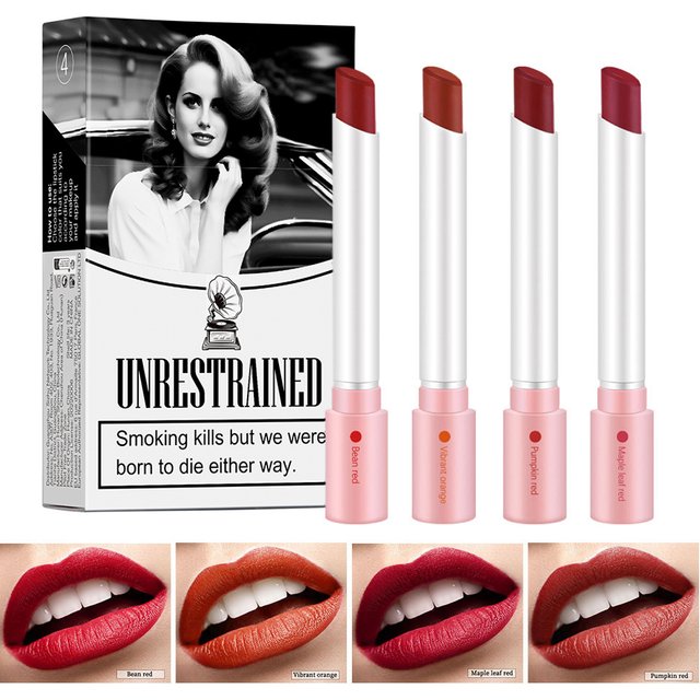 4Colors/set Cigarette Lip Gloss Set Velvet Matte Waterproof Long-lasting Lip Non-Stick Cup Cigarette Lipstick Makeup for women