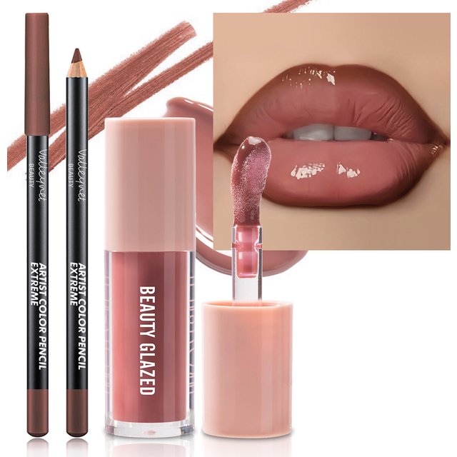 2pcs/Set Velvet Texture Lip Combo,Matte Effect,Long-lasting Waterproof,Brown Colors,Create a Moisturizing and Natural Lip Makeup