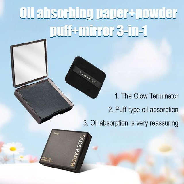 100pcs Facial Oil Blotting Paper with Mirror Powder Puff Oil Control Oil-absorbing Face Cleaning Beauty Makeup Tools Accessories