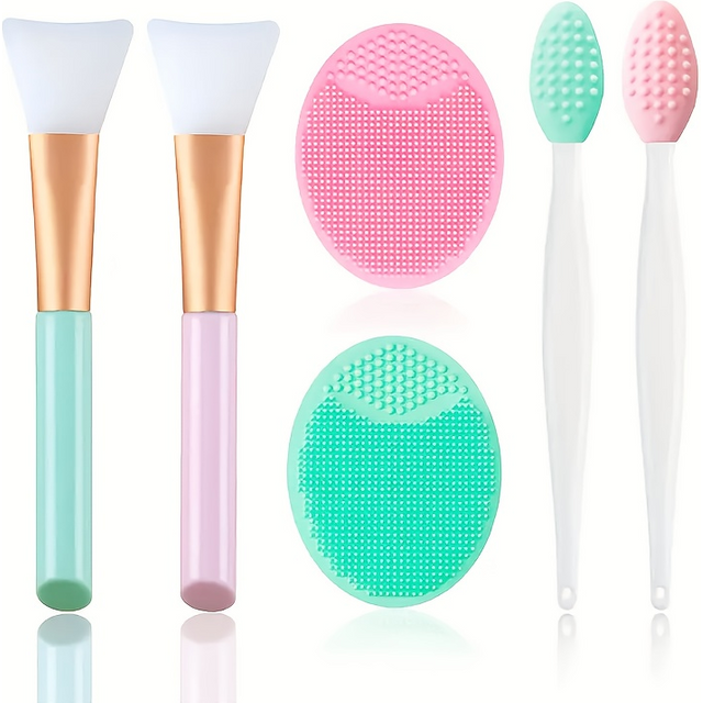 2 Pieces/3 Pieces/6 Pieces Silicone Facial Mask Brush Set, 2 Face Brushes, 2 Facial Mask Brushes, 2 Exfoliating Lip Scrub Brushe
