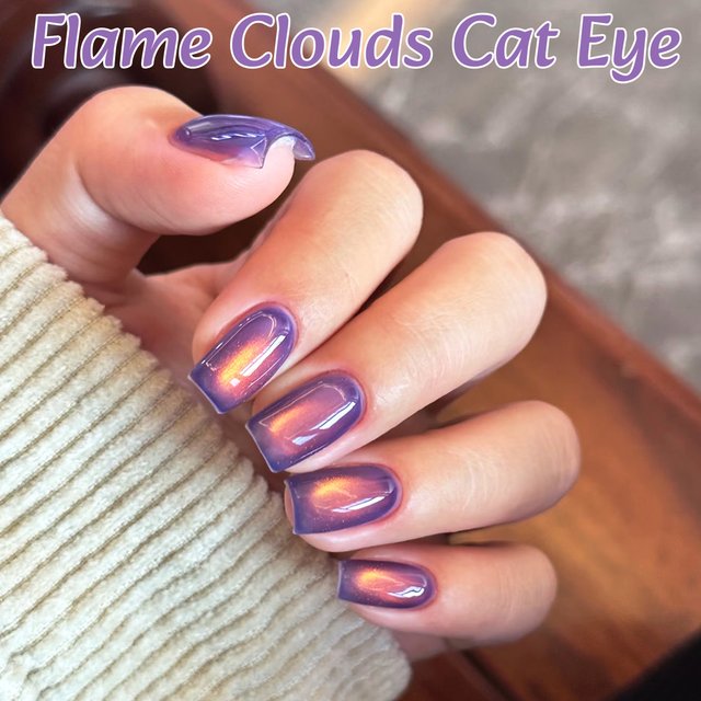 SHAKA 1-10pc Whitening Popular Cat Eye Purple Base Orange Light Cat Eye Nail Art Flash Flame Clouds Cat Eye Gel Nail Polish