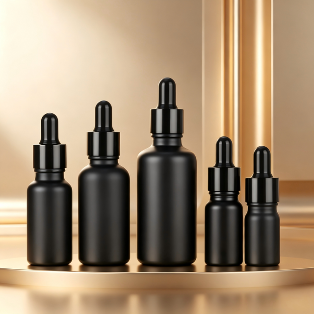 2Pcs Set 5-100ml Black Frosted Glass Essential Oil Bottles with Dropper for Perfume Liquid Cosmetic Dispenser Vial