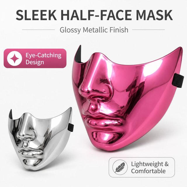 Fashion Lightweight Shell Half Face Mask Glossy Smooth Edges Masquerade Mask Sculpted Fit Cosplay Face Mask