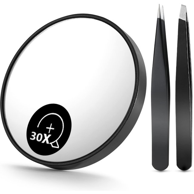 1/3/6pcs Magnifying Mirror and Eyebrow Tweezer Set, 30X Magnified Makeup Mirrors with 2 Suction Cups, Tweezers and Eyebrow