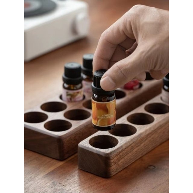 Heavy-Duty Essential Oil Bottle Rack 6 or 12-Slot Natural Wood Perfumes Stand Multi-Purpose Large Capacity Desktop Display Rack
