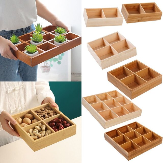 Multifunctional Succulent Flowerpot Tray Wood Multi-grids Desktop Sundries Organizer Cosmetic Finishing Box