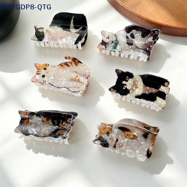 NEW Cute Cat Print Hair Claw Clip Anti Slip Strong Grip Shark Clips Hair Accessories for women Girls Daily Party Washing Makeup