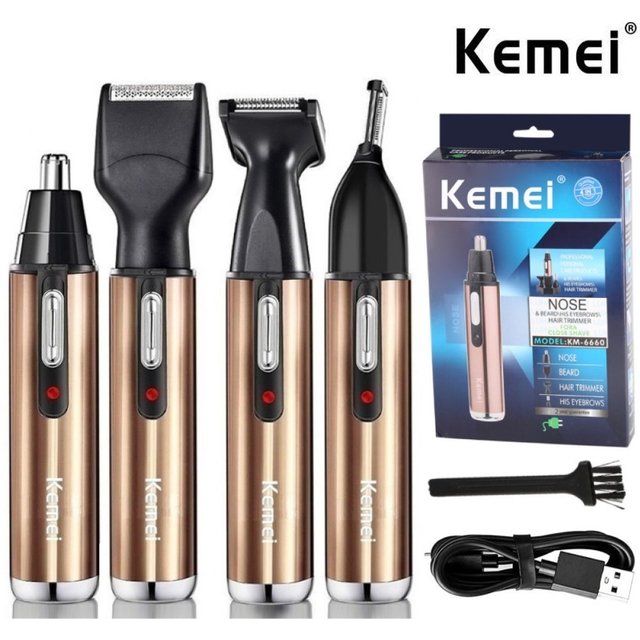 Kemei-6660 Nose Hair Trimmer For Nose Ear Cleaner Rechargeable Nose Trimmer Beard Trimer for men Shaver Eyebrow Grooming Set