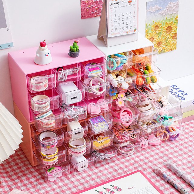 9 Grid Drawer Style Storage Box Student Dormitory Jewelry Box Dust-proof Cosmetics Jewelry Storage Box Desktop Supplies