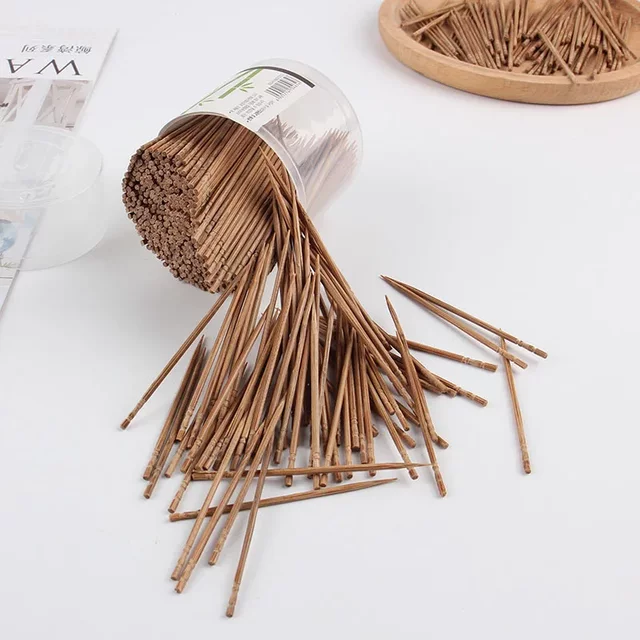 Disposable Double-point Carbonized Bamboo Toothpicks 800 Counts Hygienic Food Fruit Toothpick Portable Household Oral Care Dinin