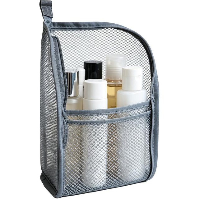 Standing Toiletry Bag Waterproof Mesh Cosmetic Pouch Women Travel Size Toiletries Bag For travel Home Bathroom Bedroom Gym
