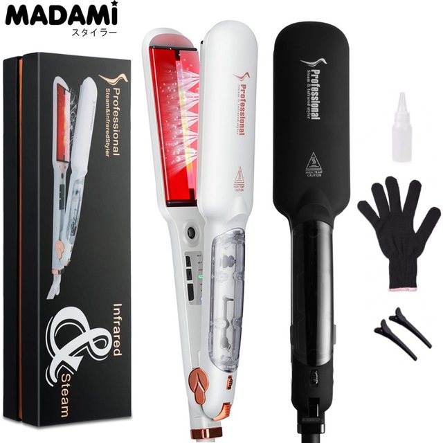 Infrared Steam Hair Straightener Curler Ceramic Glaze Plate 450°F Fast Heating Vapor Flat Iron Straightening Irons Dual Voltage