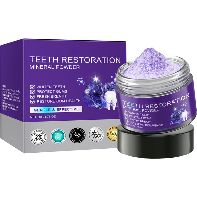Teeth Restoration Mineral Powder Teeth Whitening Remove Stain Oral Clean Fresh Breath Improve Smell Purple Bleaching Toothpaste