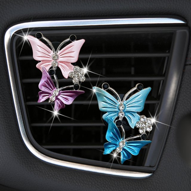 Clip de décoration de parfum de sortie de climatisation de voiture, Clip de décoration de Purification d'air Double papillon Double couleur pour intérieur de voiture