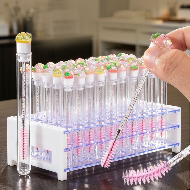 60pcs mascara brush with 10pcs Empty Tubes, 50pcs Nylon Bristles for Eyelash Extension and Replacement, Mascara Tube Brush Set