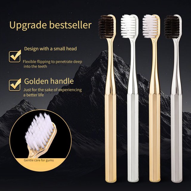 2-pack Luxury Adult Soft Bristle Toothbrush, Roman Column Handle, Deeply Cleans Teeth, Nourishes Gum Health, Travel Portable