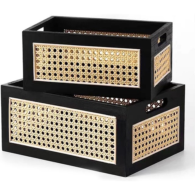 Solid Wood Storage Box Retro Desktop Imitate Rattan Basket Book Snacks Sundries Cosmetics Organizer Boxes Home Decor Basket
