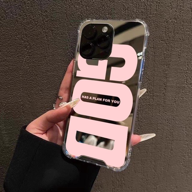 Cute Pink God Letter Phone Case For Samsung Galaxy A06 A14 A23 A36 A52 S25 S24 S23 S22 S21 Ultra Plus FE Make Up Mirror Cover