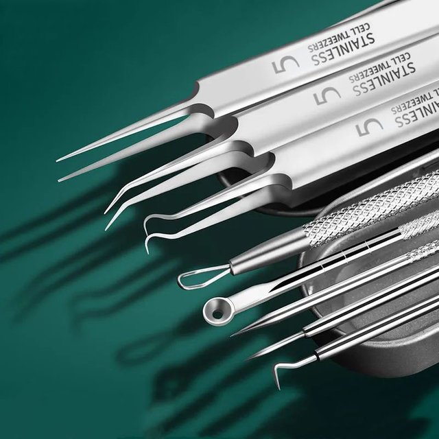 8pcs professional precision tweezers set, stainless steel beauty tools, ultra precise stainless steel blackhead and acne remover