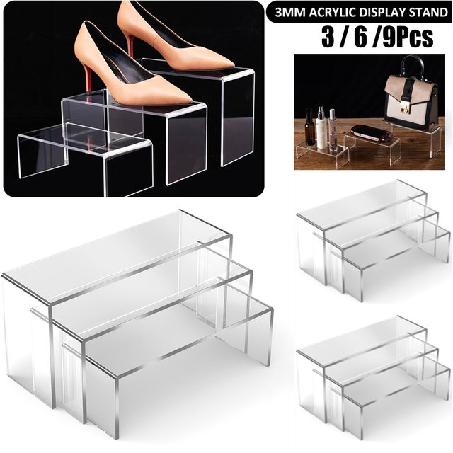 3/6/9Pcs Acrylic Display Stand Clear Jewelry Statue Model Pottery Display Riser Rack for Cupcake Perfume Doll Décor Organizer