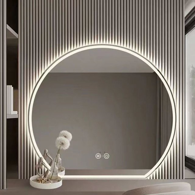 Half Circle Intelligent Dressing Table Bathroom Mmirror Wall Mounted Cloakroom LED Illuminated Makeup Mirrors Home Decoration