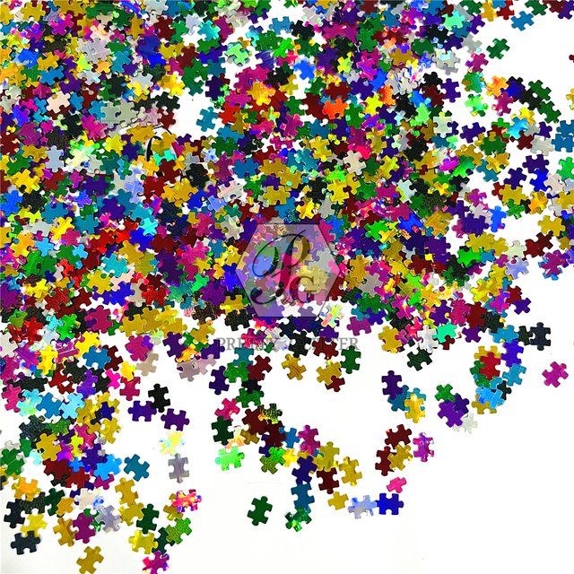 PrettyG 1 Box Colorful Puzzle Shape Glitter Sequins for Resin DIY Making Art Craft Nail Makeup Decoration Accessories