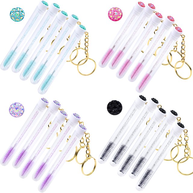 Tubes de brosses à cils avec porte-clés, brosse à cils en récipient transparent, extension de cils de poulet, baguettes de mascara avec étui, 5 pièces par lot
