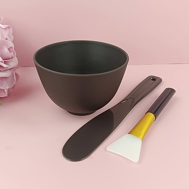 Kit de bol mélangeur de masque Facial en Silicone, 1 ensemble, outils de préparation de soins de la peau et de masque de boue avec bol noir, brosse applicatrice