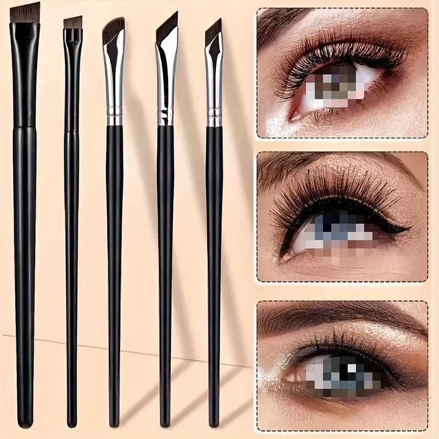 5Pcs Eye Makeup Brush Set, Oblique Flat Blade Eyeliner Brush Sickle-Shaped Angled Eyebrow Brush for Eye Makeup