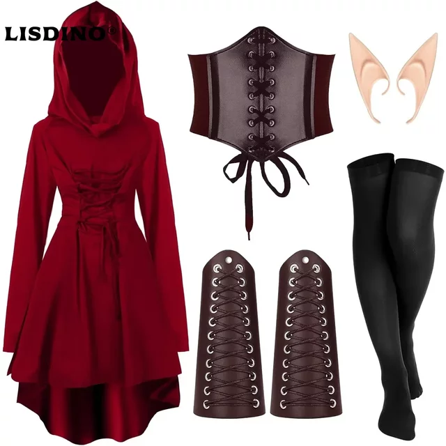 Ensemble de 5 pièces pour femmes, robe de carnaval d'halloween, mascarade, spectacle sur scène, LARP, pour adultes, plus d'accessoires