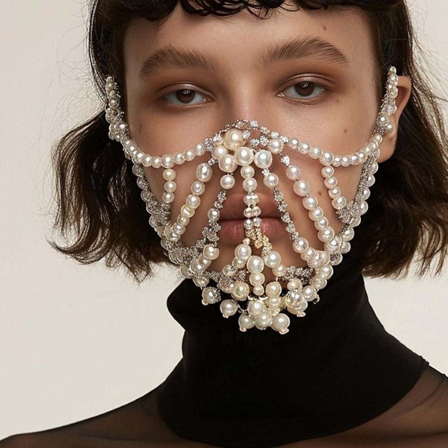 Fashion Pearl Mask Music Festival Makeup Gala Wedding Party Rhinestone Mask