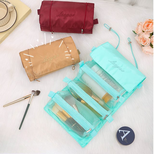 4-in-1 Removable Makeup Bag Foldable Travel Cosmetic Organizer Waterproof Nylon Multi Pocket Toiletry Storage Bag