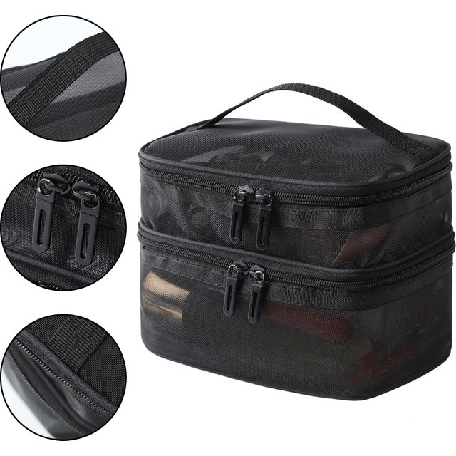 Double Layer Mesh Makeup Bag, Wash Bag, Women's Portable New Large Capacity Storage Bag, Cosmetics Storage Bag