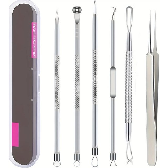 6Pcs Ultra-Precise Pimple Tweezers Set - Pro Acne and Blackhead Removal Tool -for Effective Face Care and Skin Purification