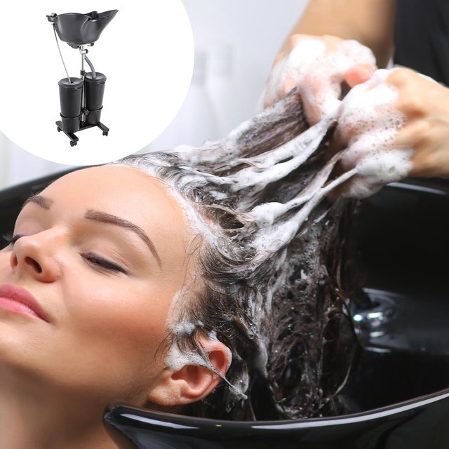 Portable Shampoo Basin 10L Dual-Bucket System with Electric Pump Height Adjustable Hair Wash Basin with Wheels for Salon Spa Barber Shop