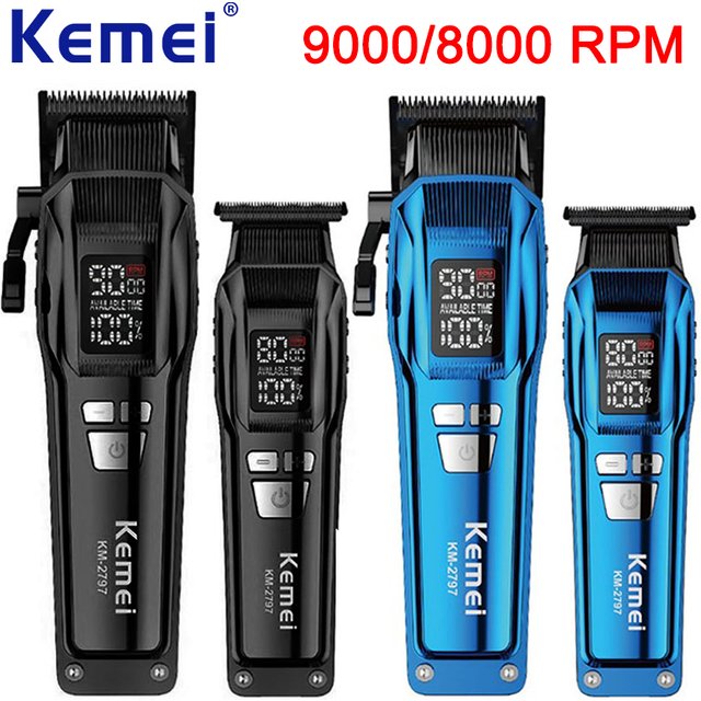 Kemei KM-2797 9000/8000RPM Cordless Hair Clipper Set DLC Haircut Machine Electric Men's Barber Hair Trimmer Black Or Blue