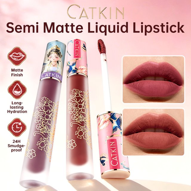 CATKIN Liquid Lipstick Lip Gloss, Semimatte Waterproof Long‑Lasting Satin Moisturizing Soft, Ideal for Halloween Cosplay & Party