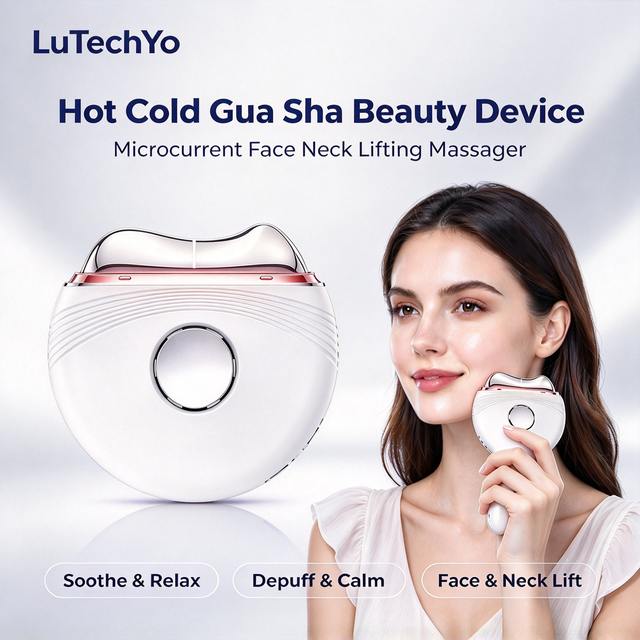 LuTechYo Red Light Electric Gua Sha Facial Neck Sculpting Tools with 3-in-1 Hot Cold Microcurrent Lymphatic Drainage Massager