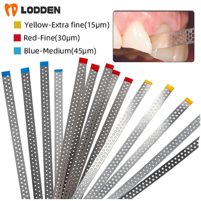5PCS/Pack Lodden Dental Diamond Polishing Strip Sand 15/30/45μm Single Double Side with/without Hole Polishing Teeth Whitening