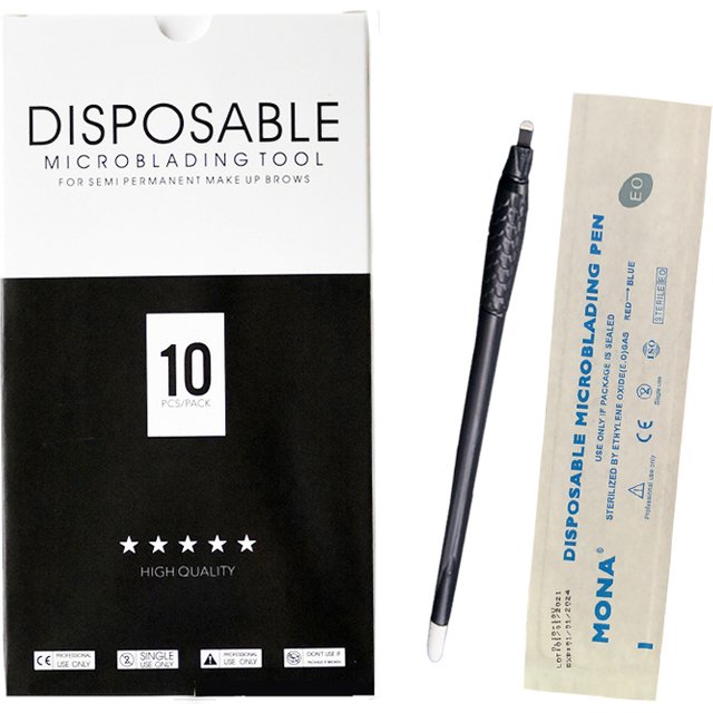 10pcs/Box Black Microblading Disposable Pen Microblades 18U 0.18mm Shape Tattoo Hand Tools For Semi Permanent Makeup Eyebrow