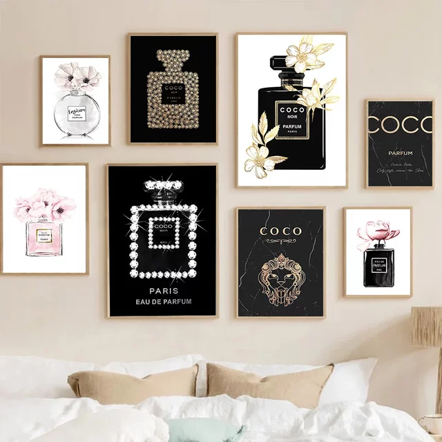 Fashion Luxury Coco Perfume Bottle Canvas Painting Nordic Flower Poster Print Wall Picture Modern Girl Room Decor Quadro Cuad